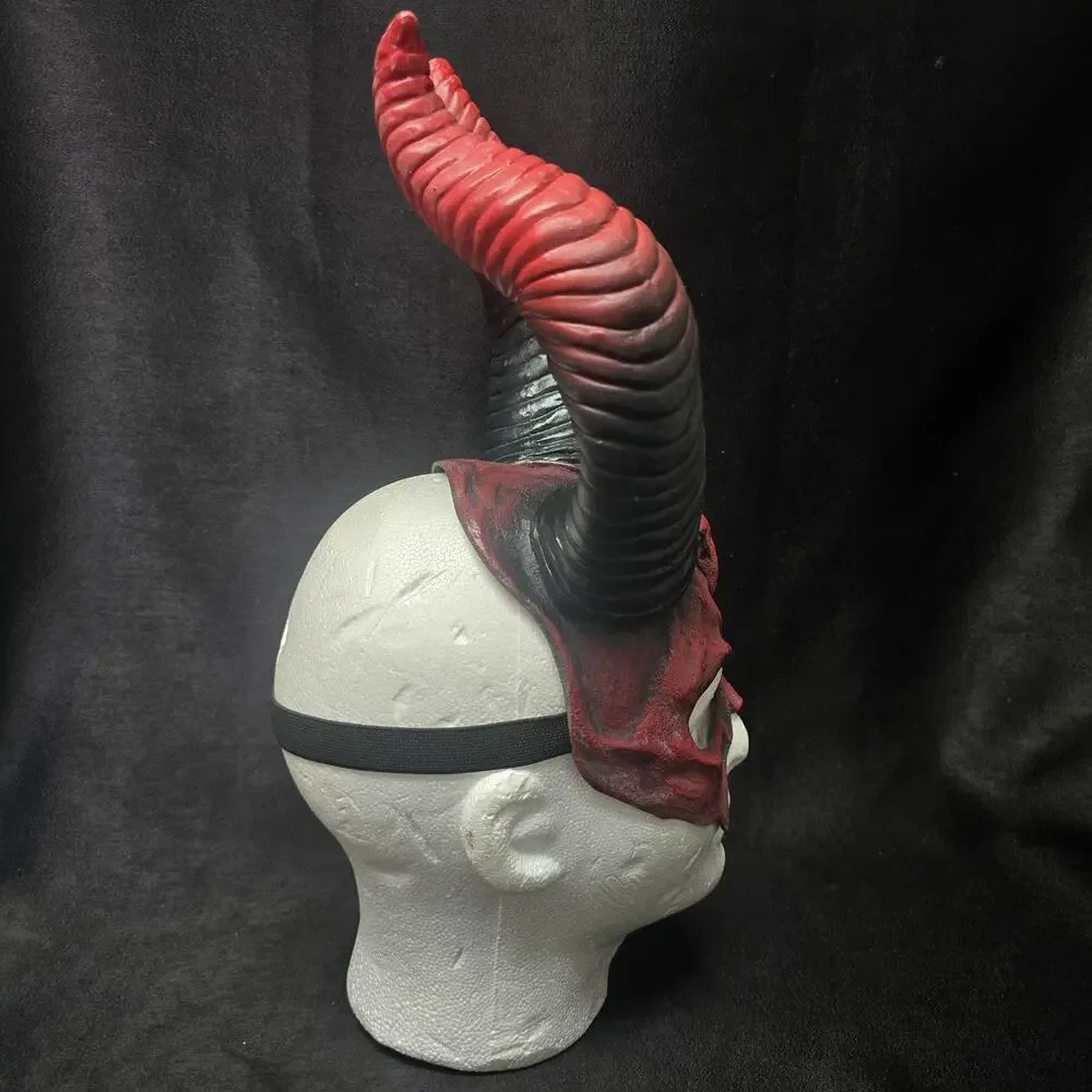 Devil Horn Half Mask Mythical Latex Face Horror Halloween Cosplay